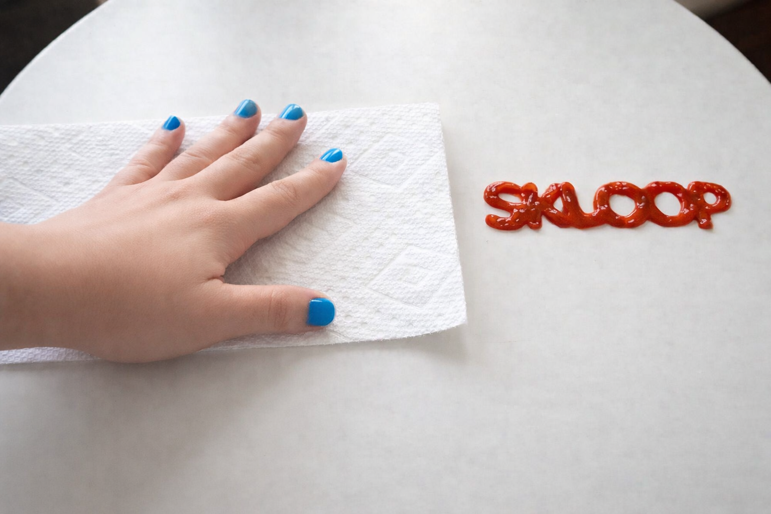 Step 1: place the paper towel next to the mess
